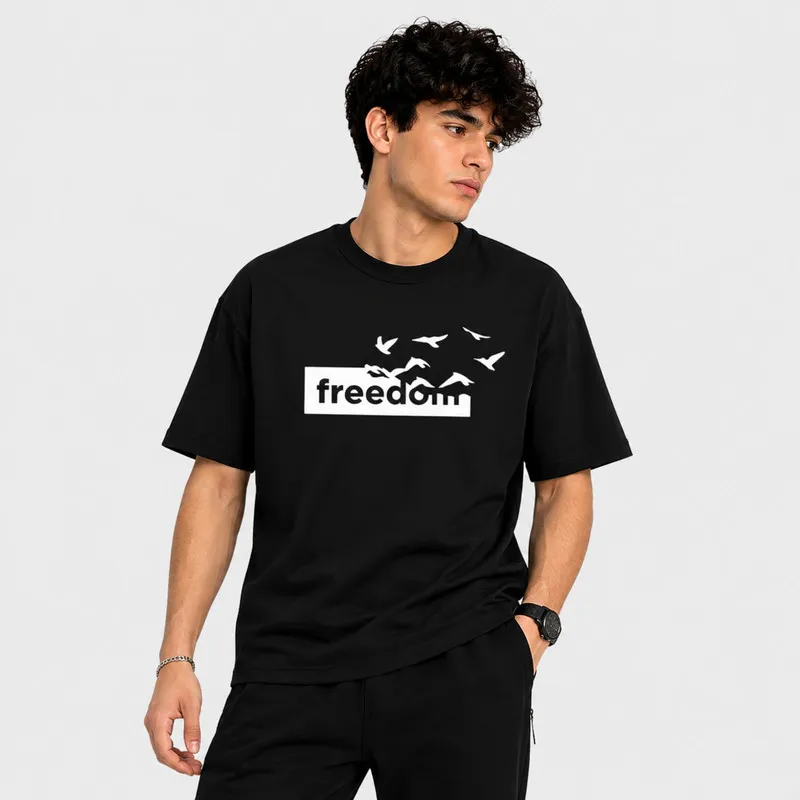 تی شرت مردانه پنبه ای طرح حروف مدل کلاسیک regular fit مشکی