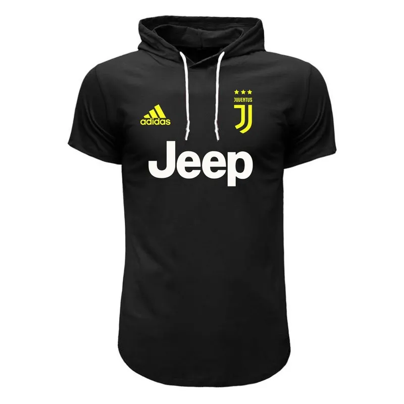 تیشرت کلاه دار مردانه طرح یوونتوس مدل j4569 دورنگ سفید و مشکی