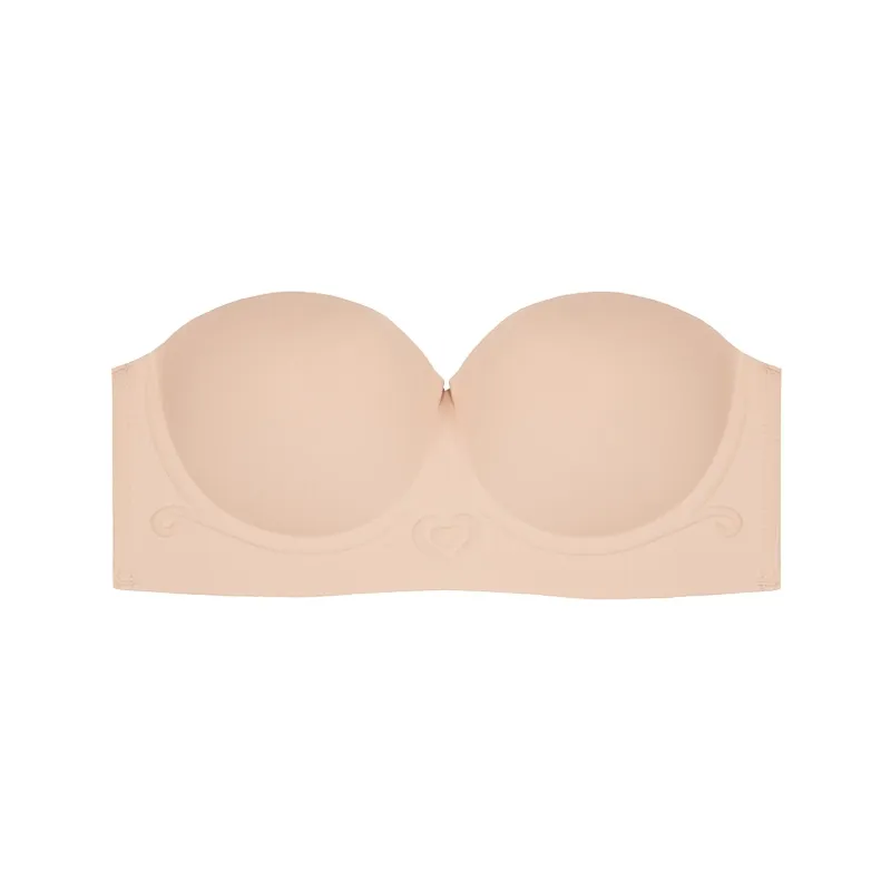 سوتین اسفنجی بغل چسبی نیم جک طرح قلب برجسته کرمی