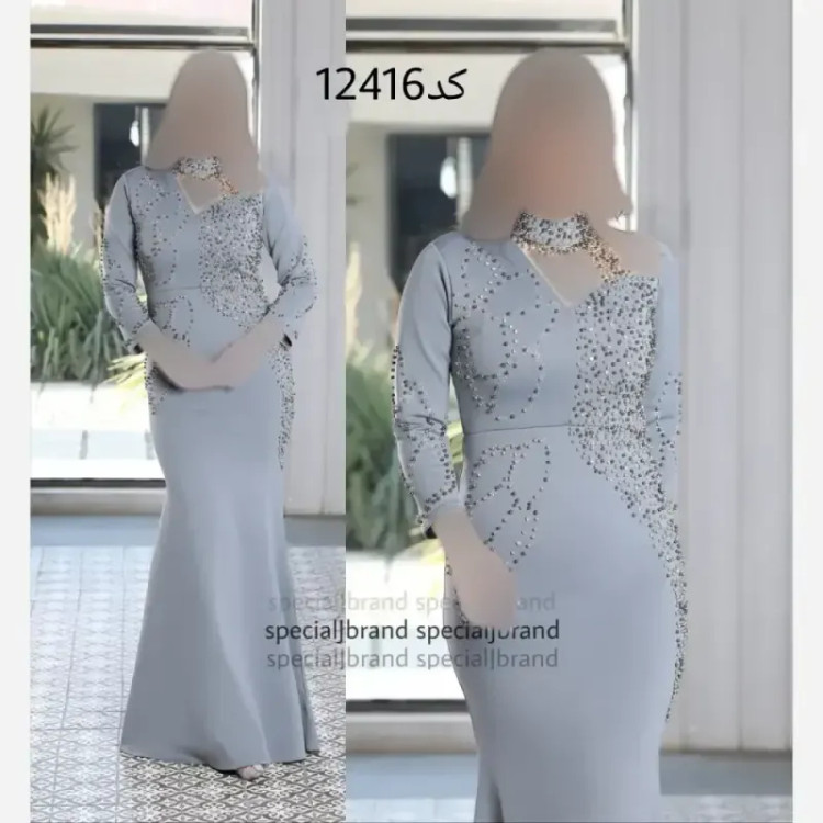 ماکسی مجلسی زنانه جنس غواصی و فلوک شاین کره ای کمربند دار