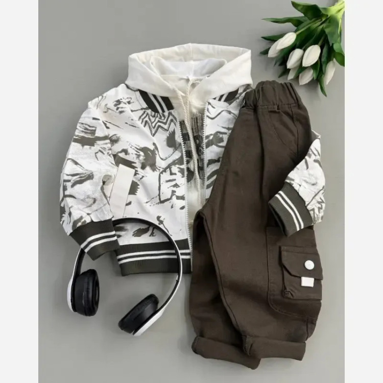 سه تیکه سویشرت و هودی و شلوار بچه گانه کتان ضدآب سایز 35 تا 50