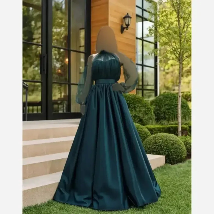 ماکسی مجلسی زنانه ساتن آمریکایی و تور ارگانزا مشکی سایز 36 تا 48