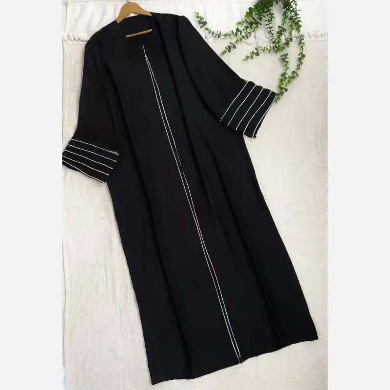 مانتو عبایی بلند جلو باز مغزی دوزی الیزه مشکی فری سایز