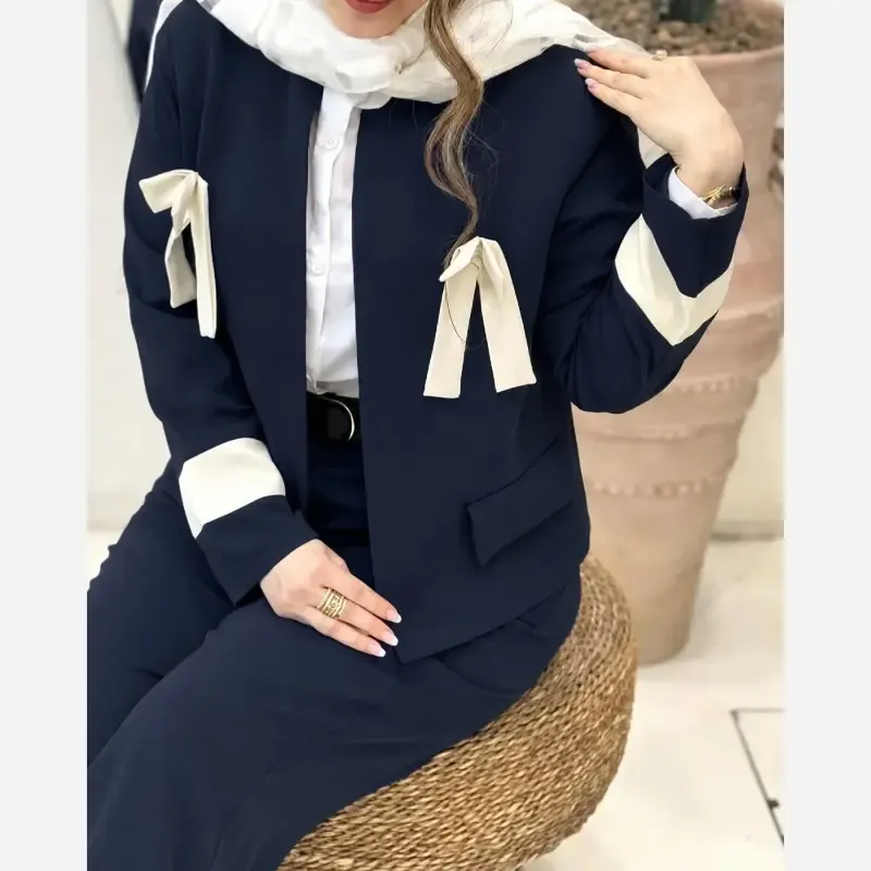 کت شلوار زنانه مجلسی پارچه مازراتی دبل سایز بزرگ و معمولی مدل پاپیون