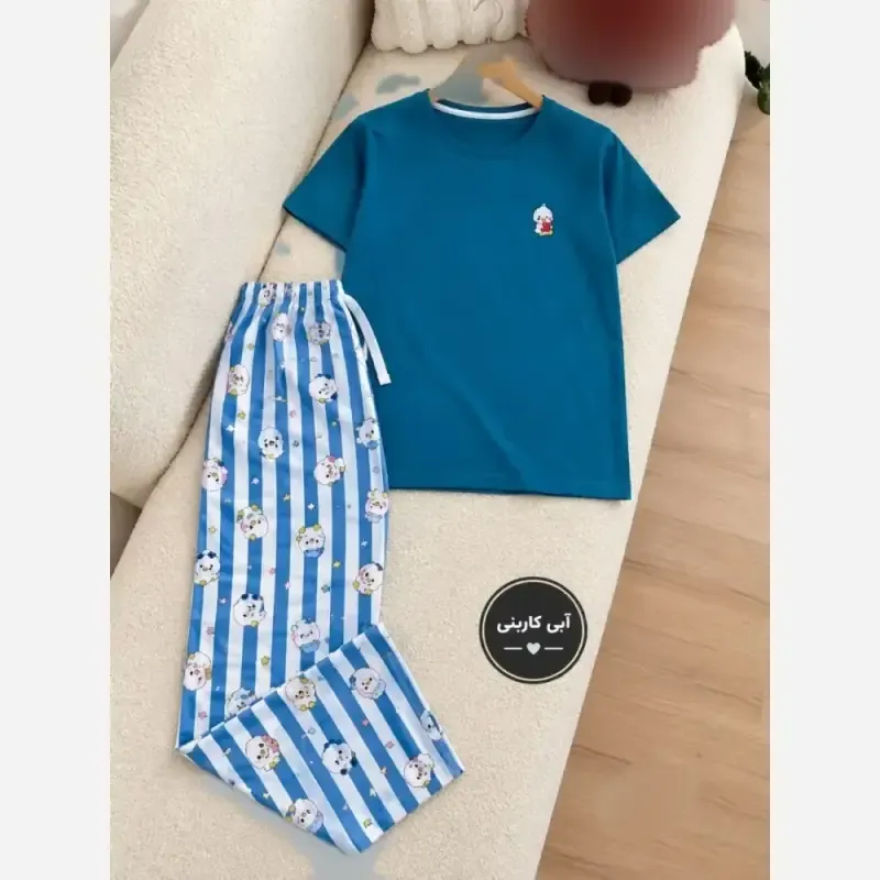 ست راحتی تیشرت نخ پنبه و شلوار کرپ بوگاتی فری سایز دخترانه